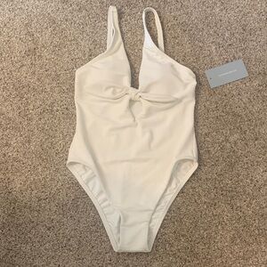 ANTONIO MELANI white One-Piece Swimsuit knot front with key hole NWT